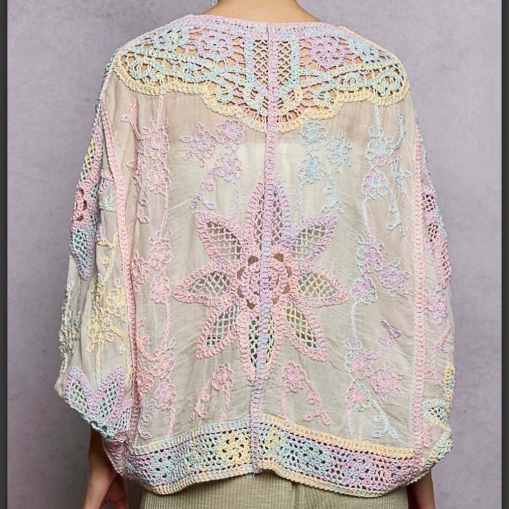 POL Pastel Multi-Color Crocheted Cardigan - Picture 2 of 5